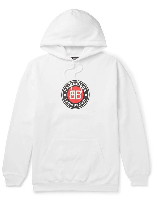 Luxury Balenciaga  Round Logo Print Hoodie White