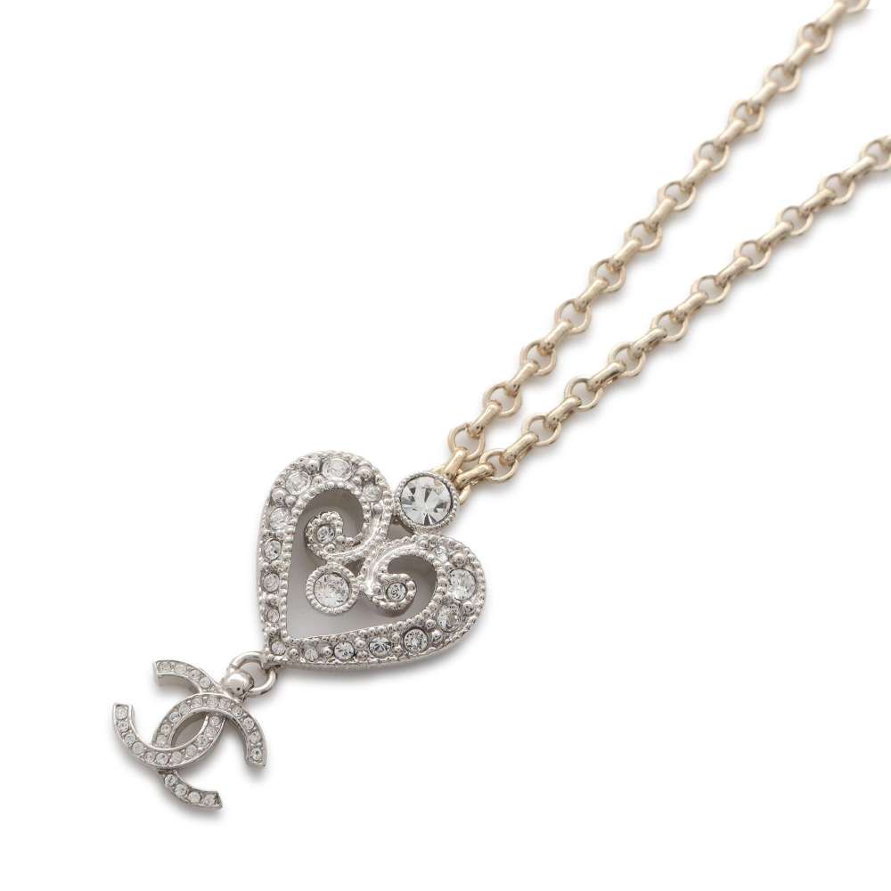CHANEL CC Logo Heart Necklace Gold/Silver ABC145 Metal