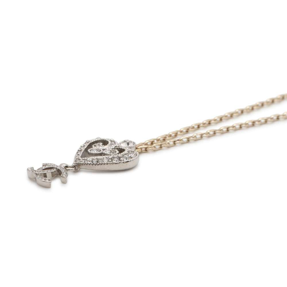CHANEL CC Logo Heart Necklace Gold/Silver ABC145 Metal