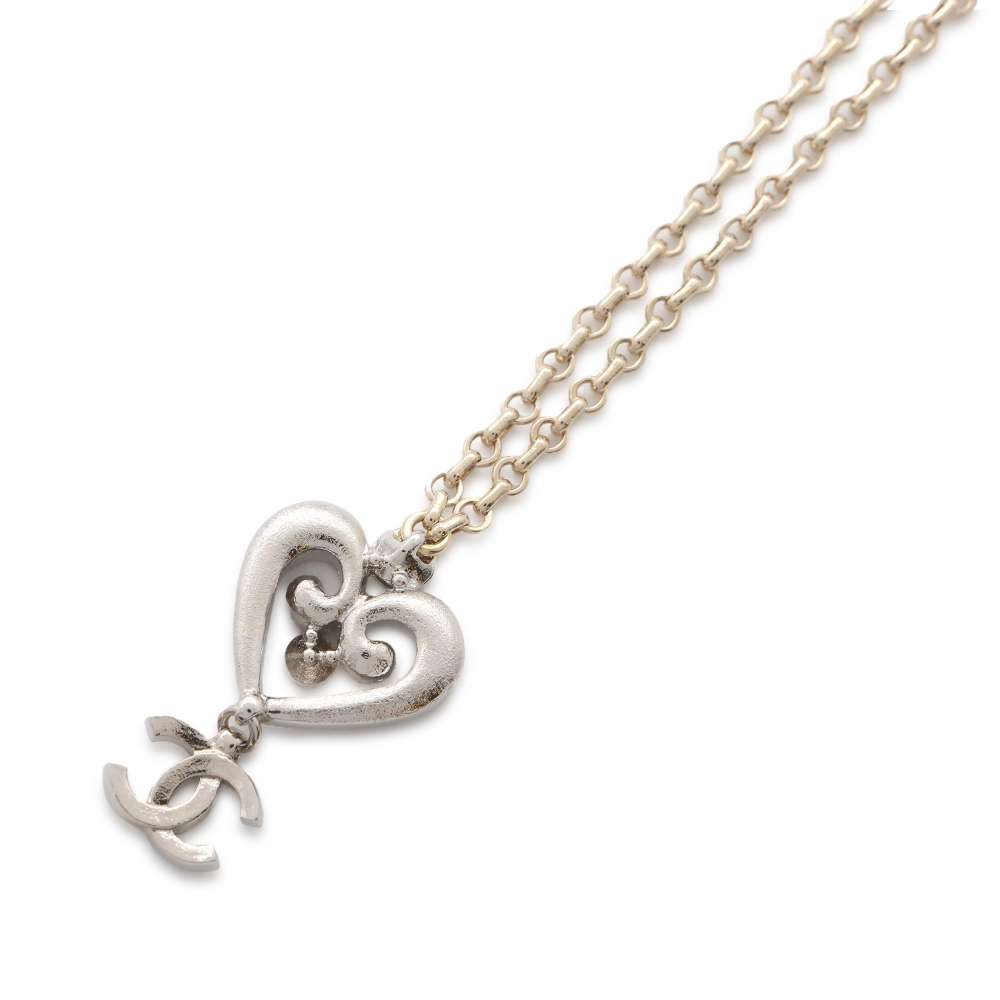 CHANEL CC Logo Heart Necklace Gold/Silver ABC145 Metal