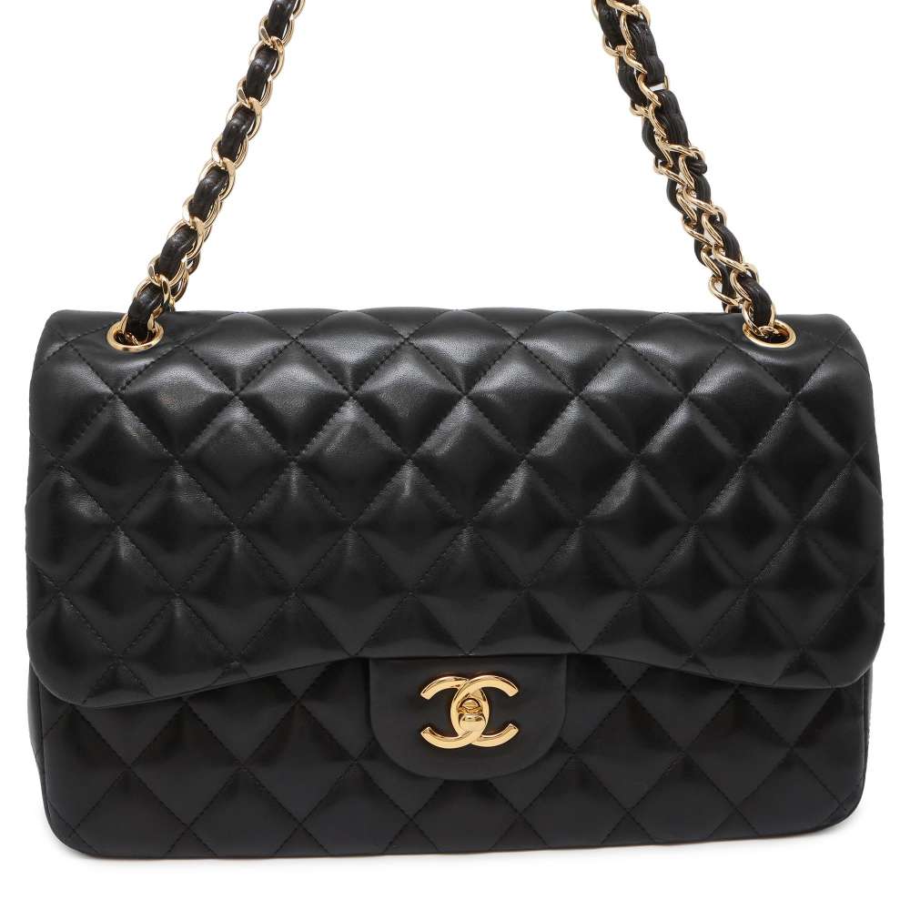 CHANEL Matelasse W Flap ChainShoulder Bag Black A58600 Lambskin Size 30