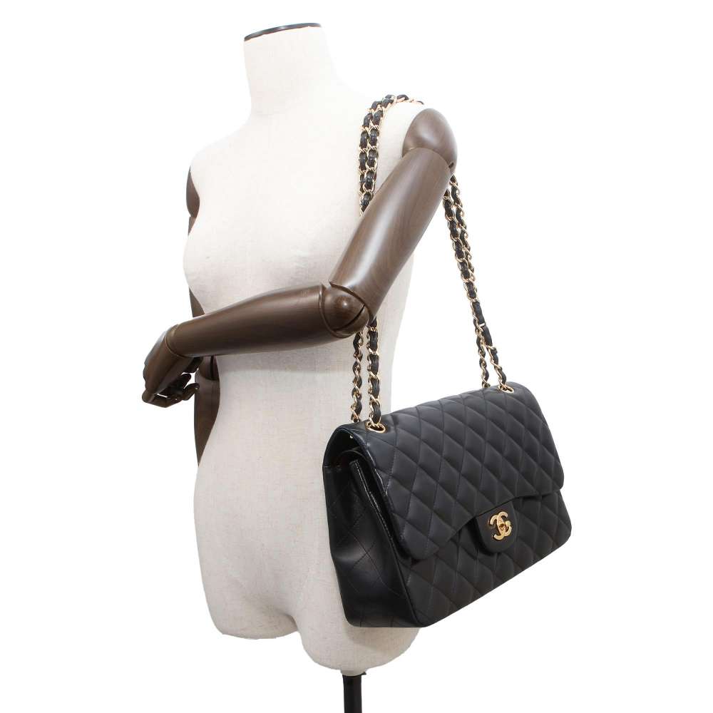 CHANEL Matelasse W Flap ChainShoulder Bag Black A58600 Lambskin Size 30