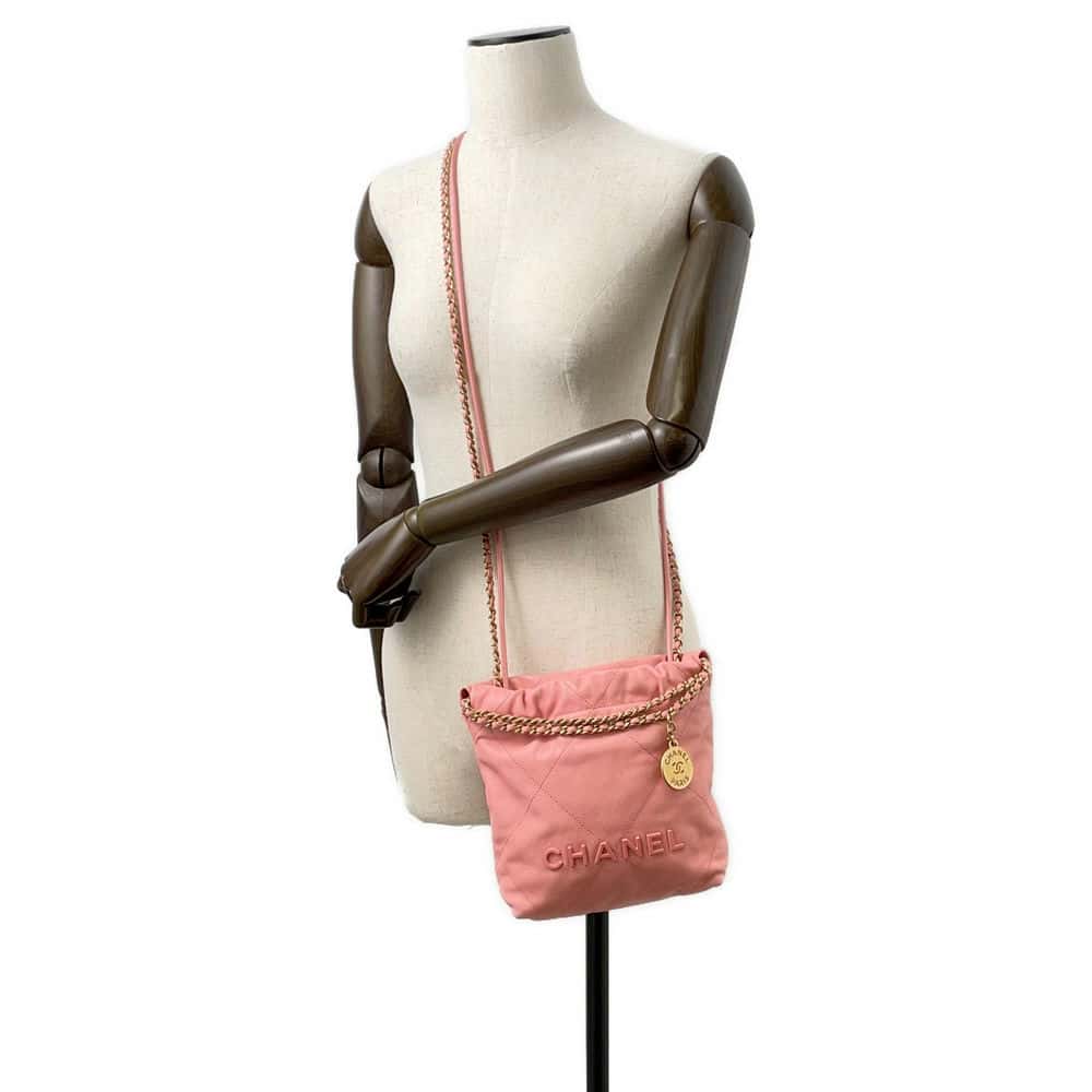 CHANEL CHANEL 22 Handbag Pink AS3980 Shiny Calf Leather Size Mini