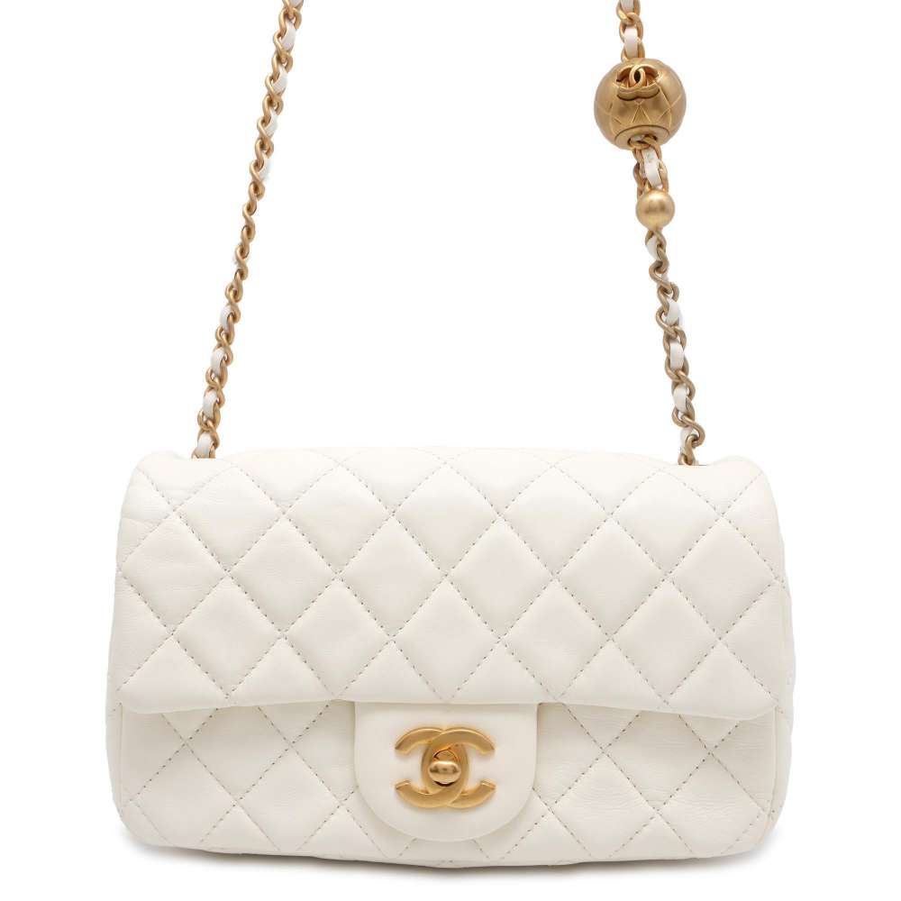 CHANEL Mini Matelasse Cocoball ChainShoulder Bag White AS1787 Lambskin Size 20