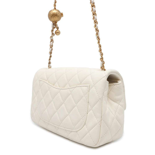 CHANEL Mini Matelasse Cocoball ChainShoulder Bag White AS1787 Lambskin Size 20