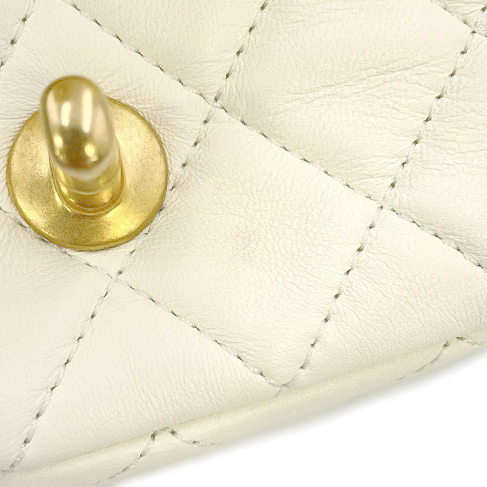 CHANEL Mini Matelasse Cocoball ChainShoulder Bag White AS1787 Lambskin Size 20