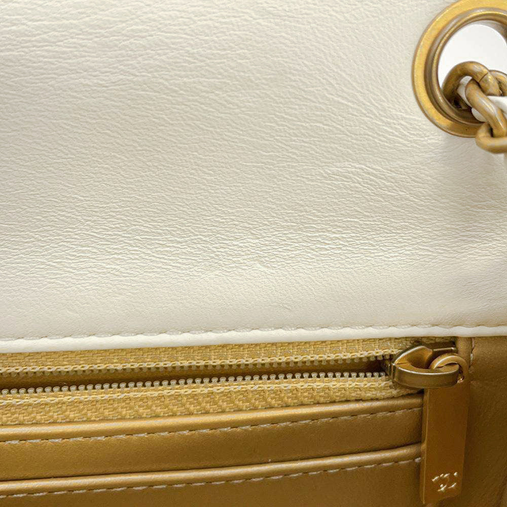 CHANEL Mini Matelasse Cocoball ChainShoulder Bag White AS1787 Lambskin Size 20