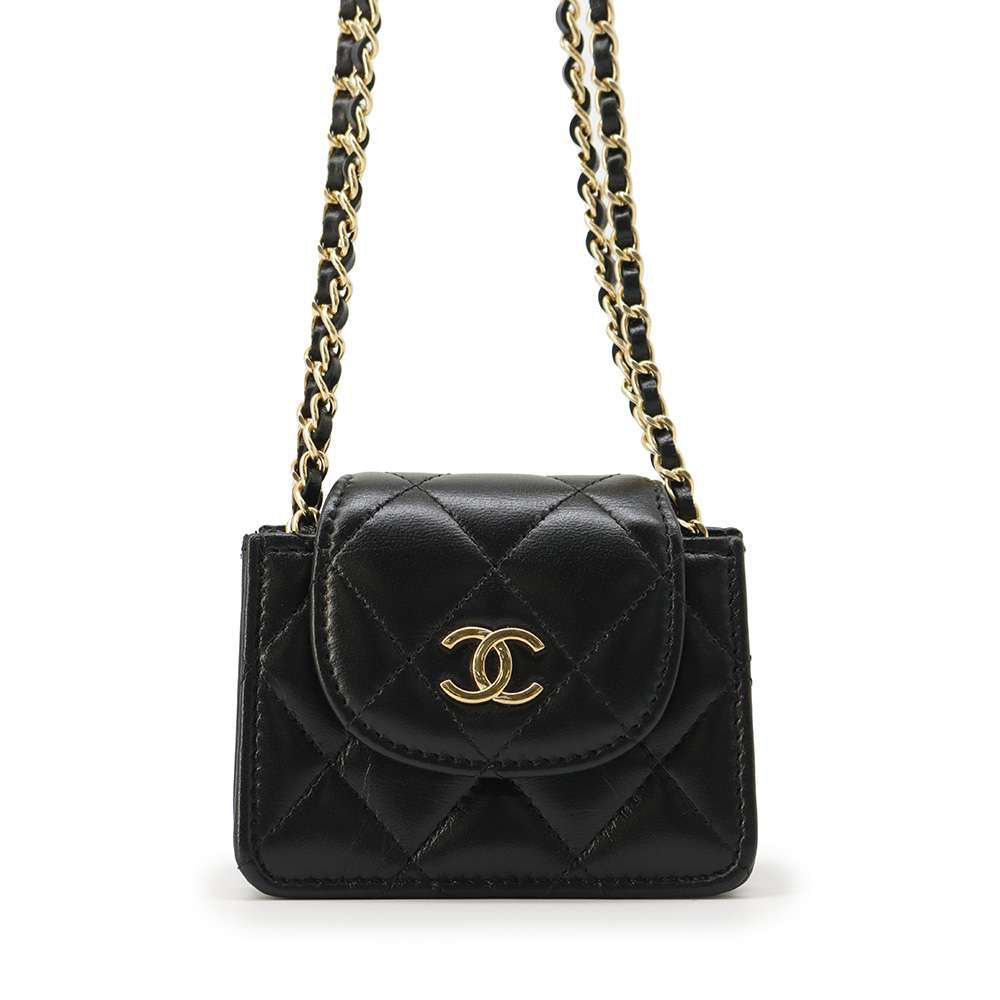 CHANEL Mini Matelasse ChainClutch Black AP3001 Lambskin Size Mini