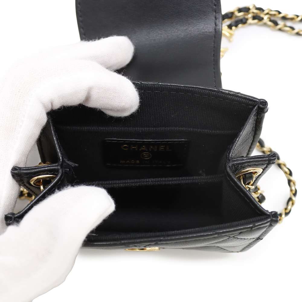 CHANEL Mini Matelasse ChainClutch Black AP3001 Lambskin Size Mini