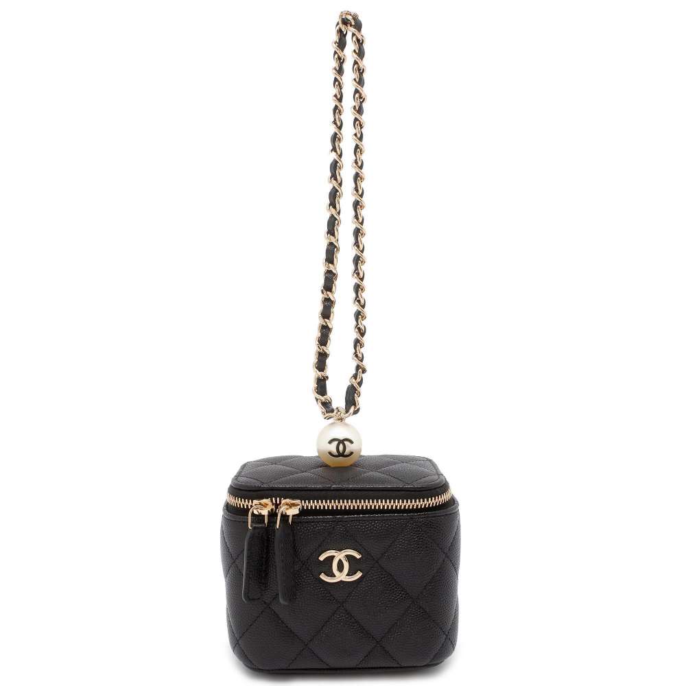 CHANEL Matelasse Vanity Bag Pearl Black AP2161 Caviar Leather Faux Pearl Size Mini