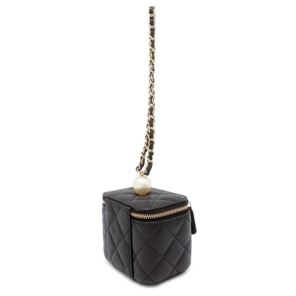 CHANEL Matelasse Vanity Bag Pearl Black AP2161 Caviar Leather Faux Pearl Size Mini