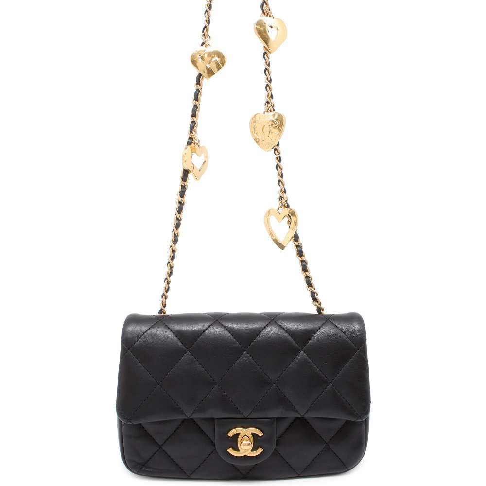 CHANEL Mini Matelasse Heart ChainShoulder Bag Black AS3457 Lambskin Size 20