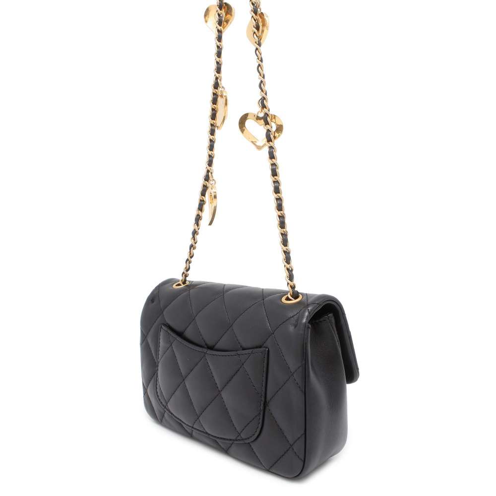 CHANEL Mini Matelasse Heart ChainShoulder Bag Black AS3457 Lambskin Size 20