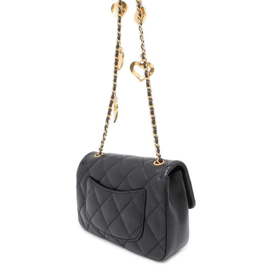 CHANEL Mini Matelasse Heart ChainShoulder Bag Black AS3457 Lambskin Size 20