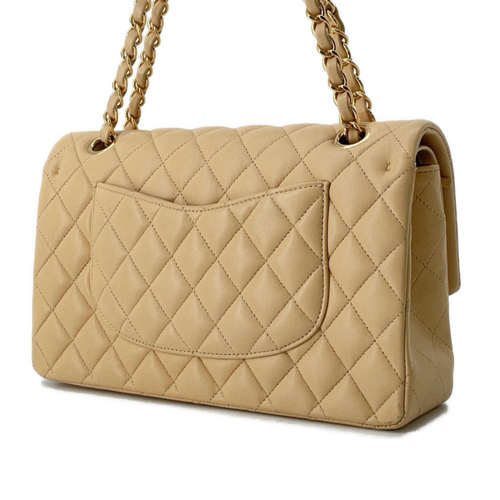 CHANEL Matelasse W flap ChainShoulder Beige A01112 Lambskin Size 25