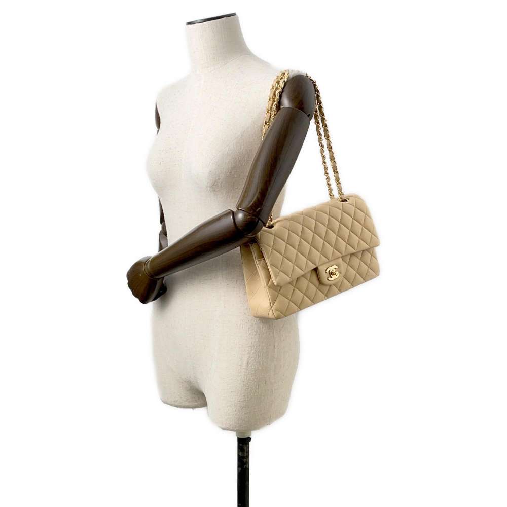 CHANEL Matelasse W flap ChainShoulder Beige A01112 Lambskin Size 25