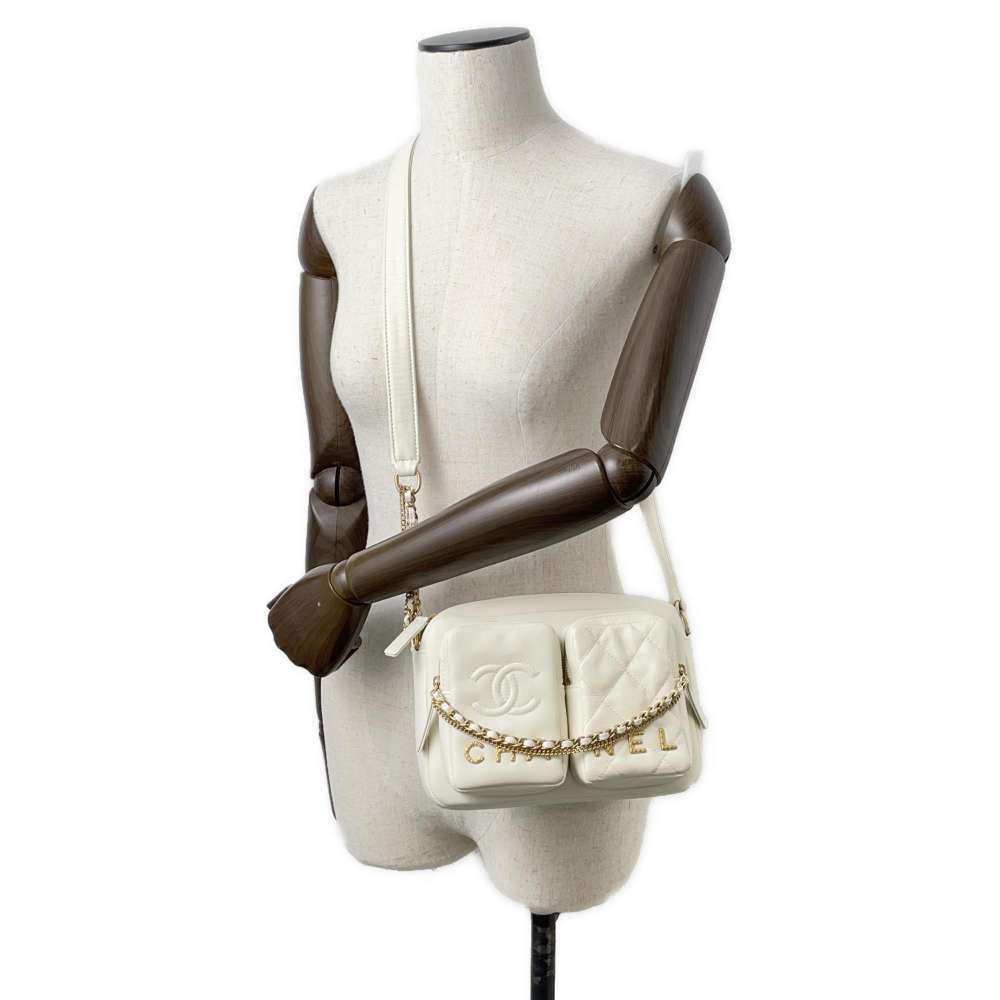 CHANEL Small Camera Bag White AS2923 Leather