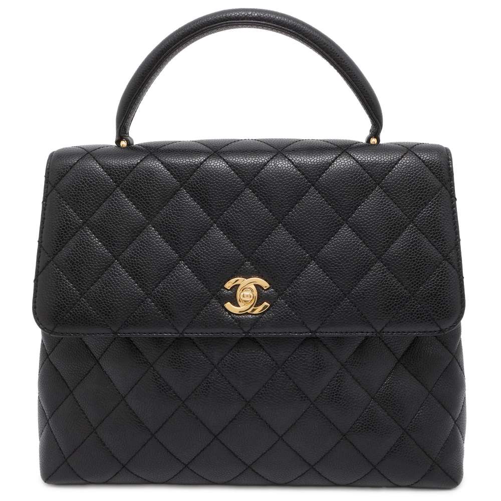 CHANEL Matelasse top handle bag Black A12397 Caviar Leather