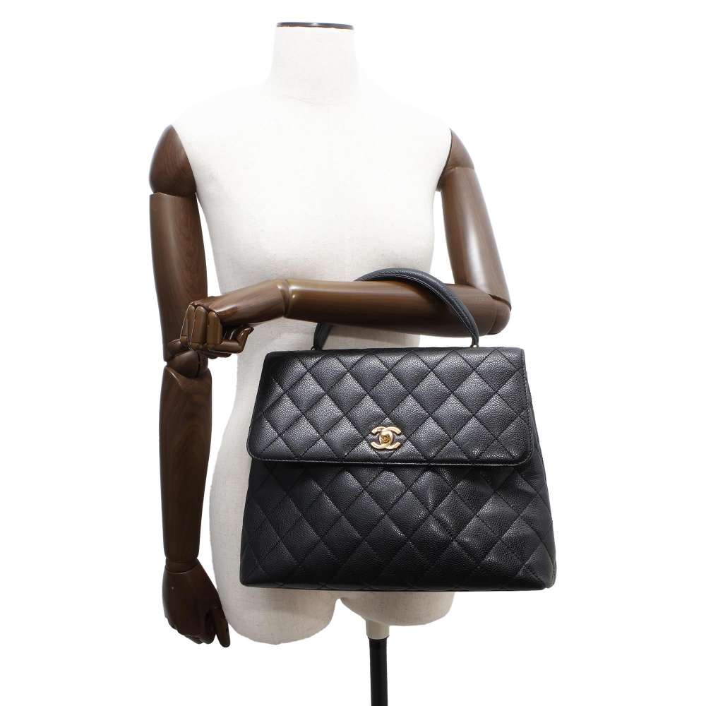 CHANEL Matelasse top handle bag Black A12397 Caviar Leather