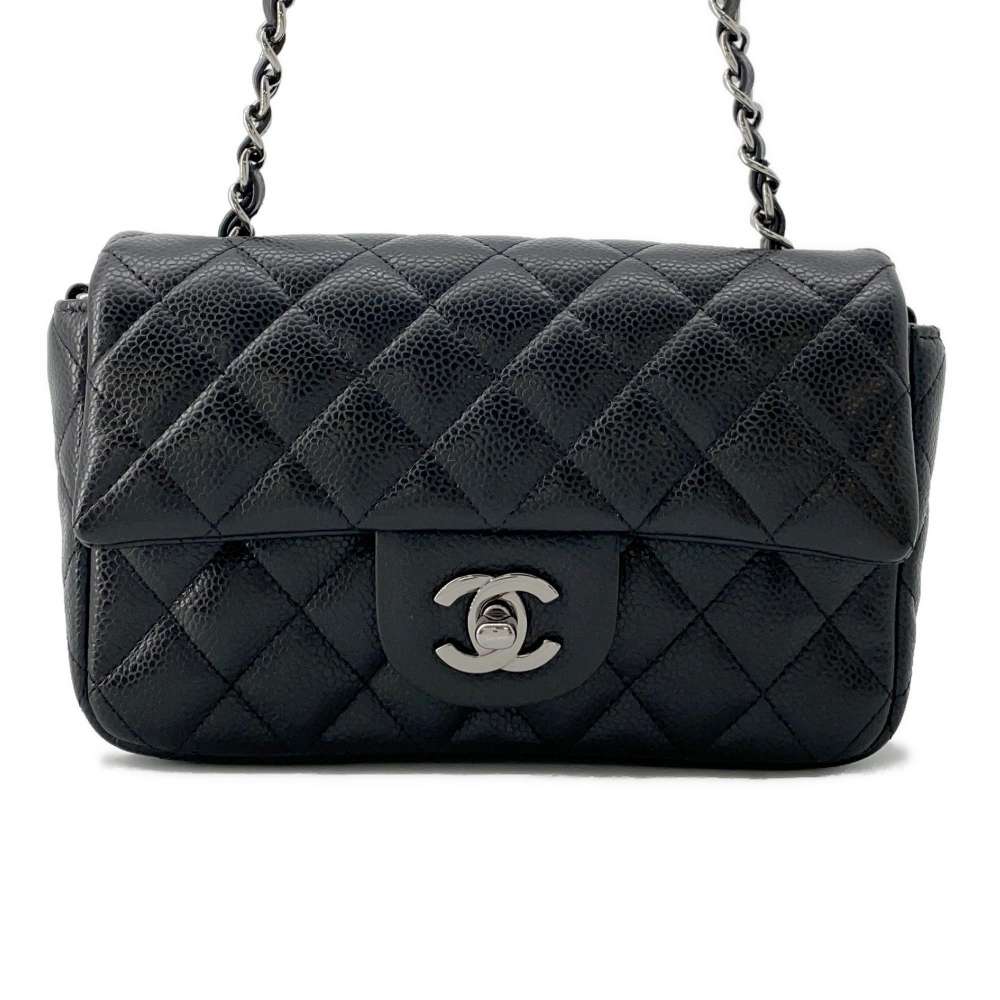 CHANEL Matelasse Single Flap ChainShoulder Bag Black A69900 Caviar Leather Size 20