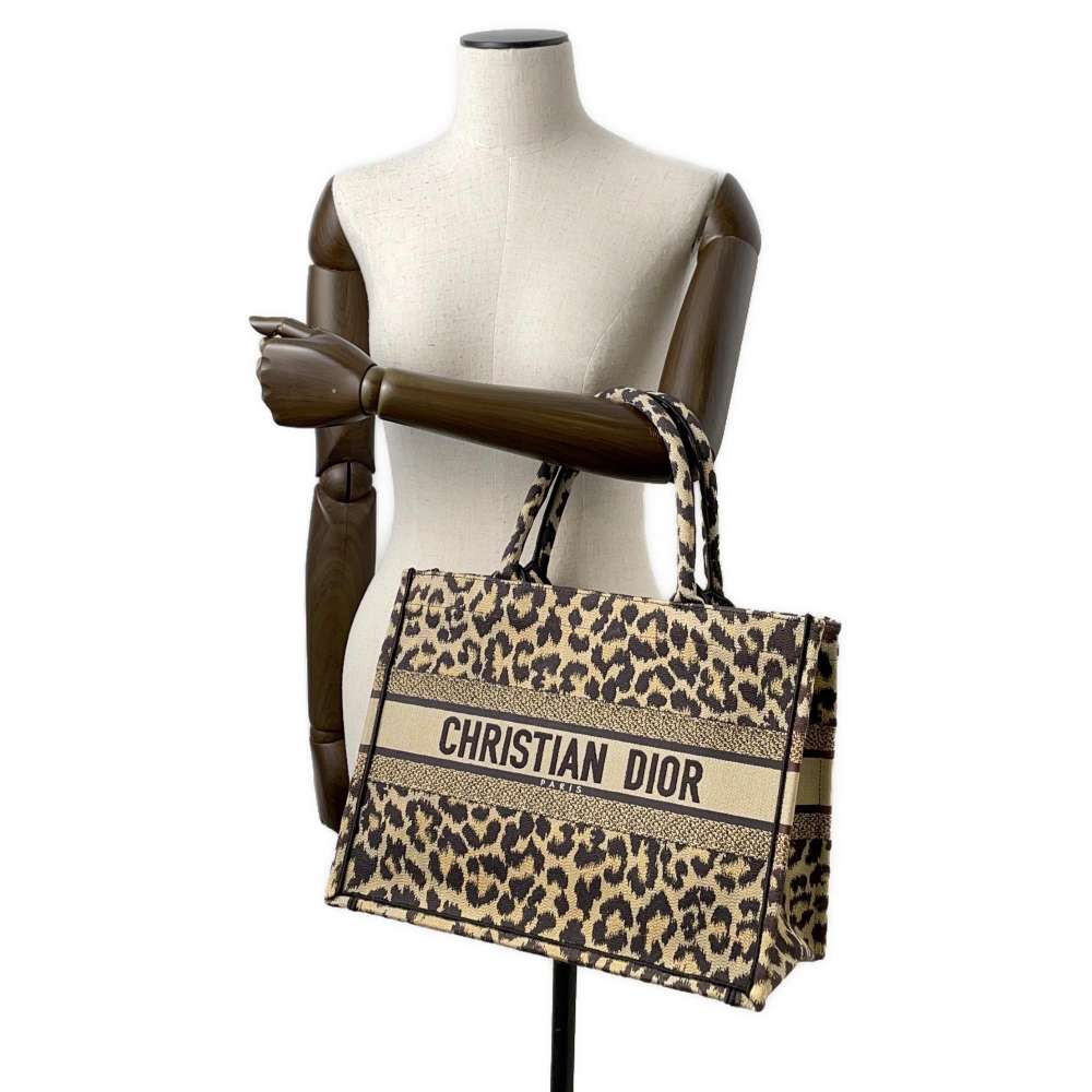 Dior Book Tote Leopard Beige Canvas Size Medium