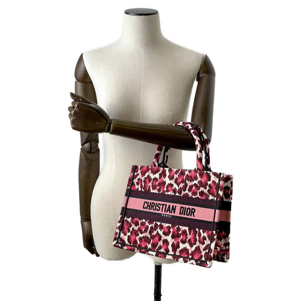 Dior Book Tote Leopard Pink Canvas Size Small