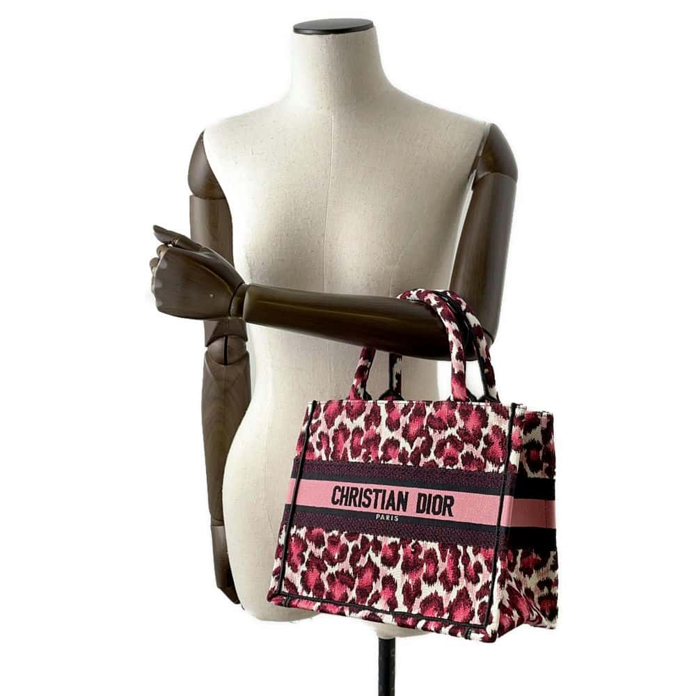 Dior Book Tote Leopard Pink Canvas Size Small