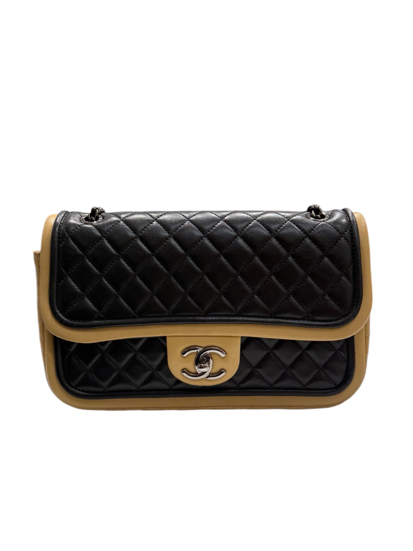 Chanel - Sac classique à Rabat bicolore Noir/Camel