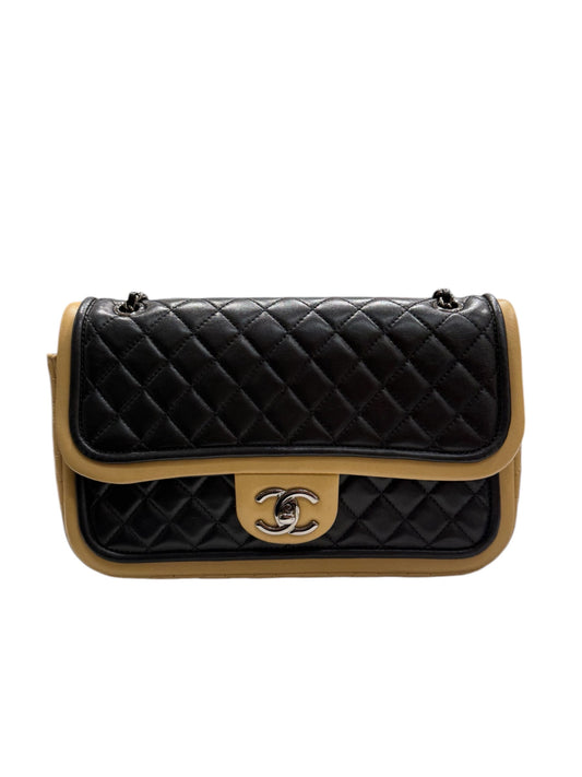 Chanel - Sac classique à Rabat bicolore Noir/Camel