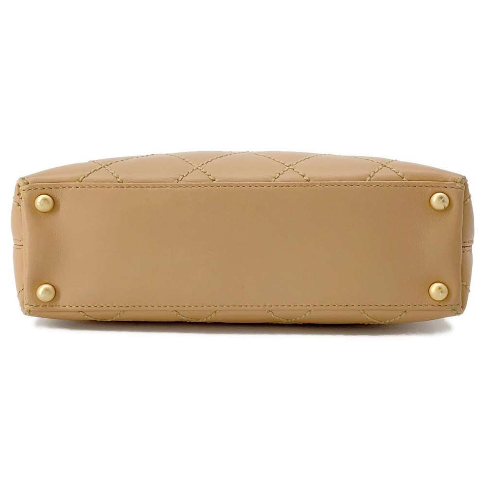 CHANEL Matelasse Wild Stitch Handbag Beige A18126 Leather