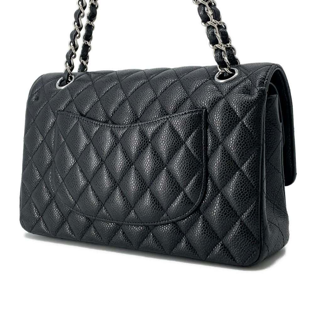 CHANEL Matelasse W Flap ChainShoulder Bag Black A01112 Caviar Leather Size 25