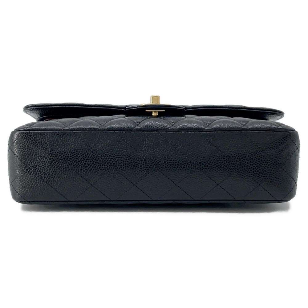 CHANEL Matelasse W Flap ChainShoulder Bag Black A01112 Caviar Leather Size 25