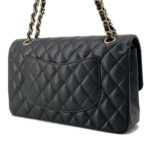 CHANEL Matelasse W Flap ChainShoulder Bag Black A01112 Caviar Leather Size 25
