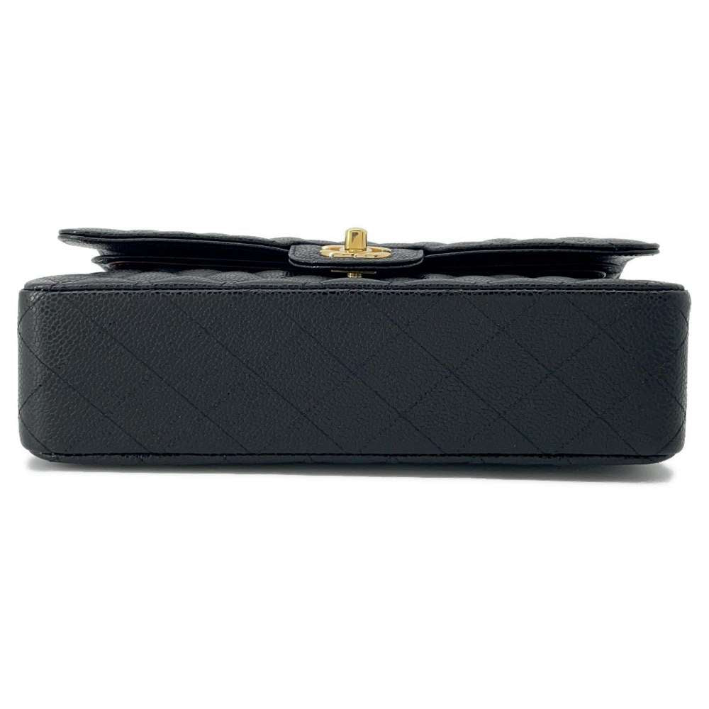CHANEL Matelasse W Flap ChainShoulder Bag Black A01112 Caviar Leather Size 25