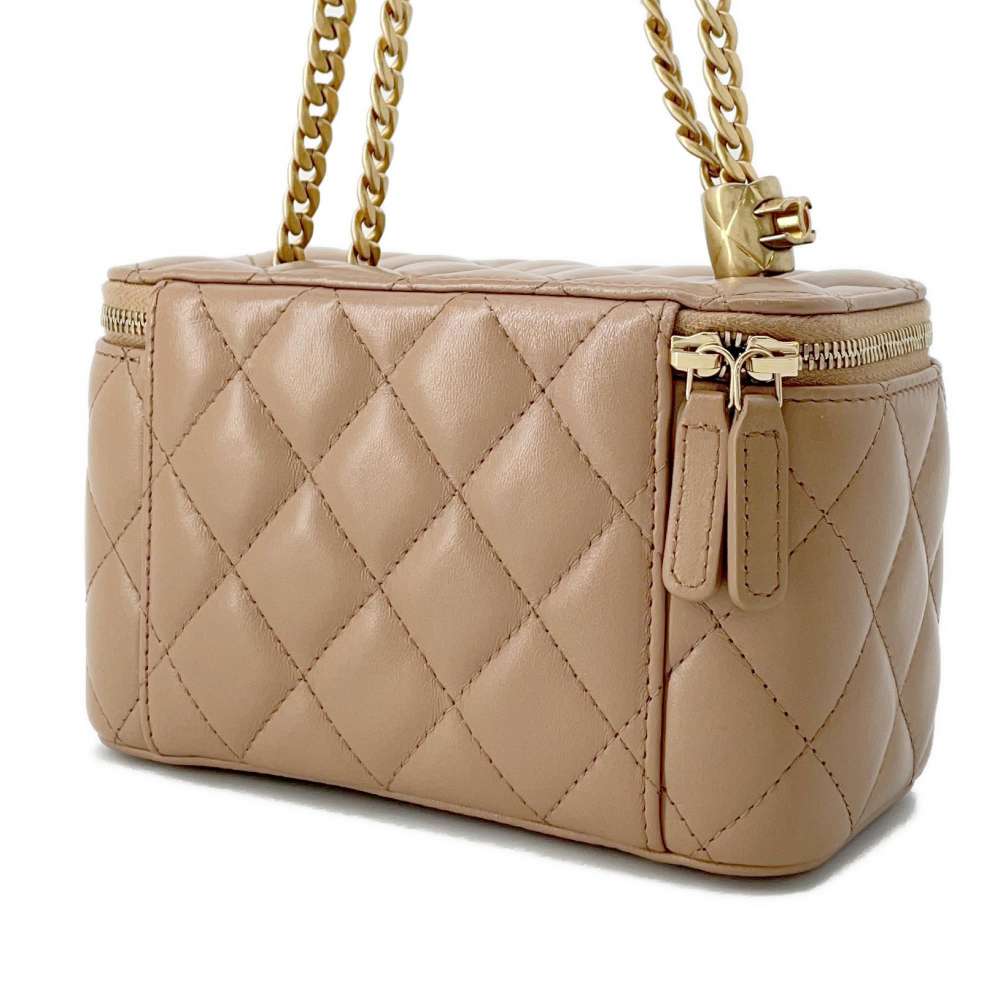 CHANEL Matelasse WChain Vanity Case Beige AP3044 Lambskin