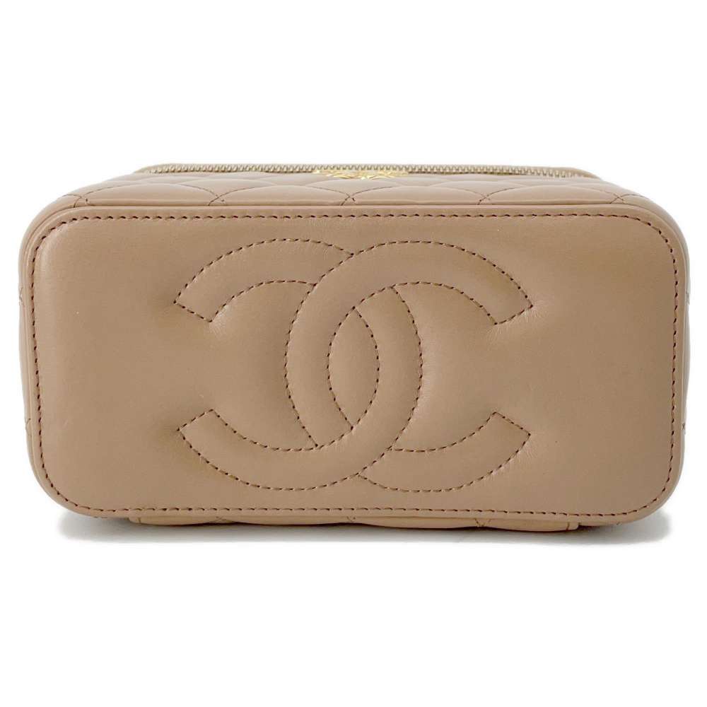 CHANEL Matelasse WChain Vanity Case Beige AP3044 Lambskin