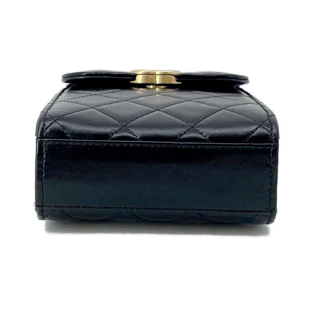 CHANEL Phone Folder Matelasse ChainShoulder Black AP2291 Shiny Calf Leather