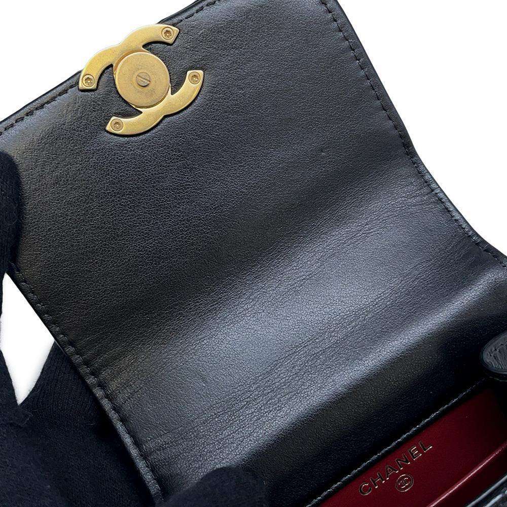 CHANEL Phone Folder Matelasse ChainShoulder Black AP2291 Shiny Calf Leather