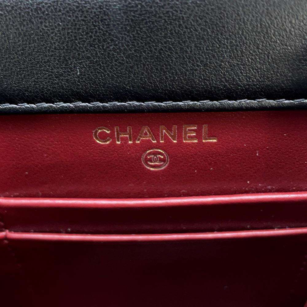 CHANEL Phone Folder Matelasse ChainShoulder Black AP2291 Shiny Calf Leather