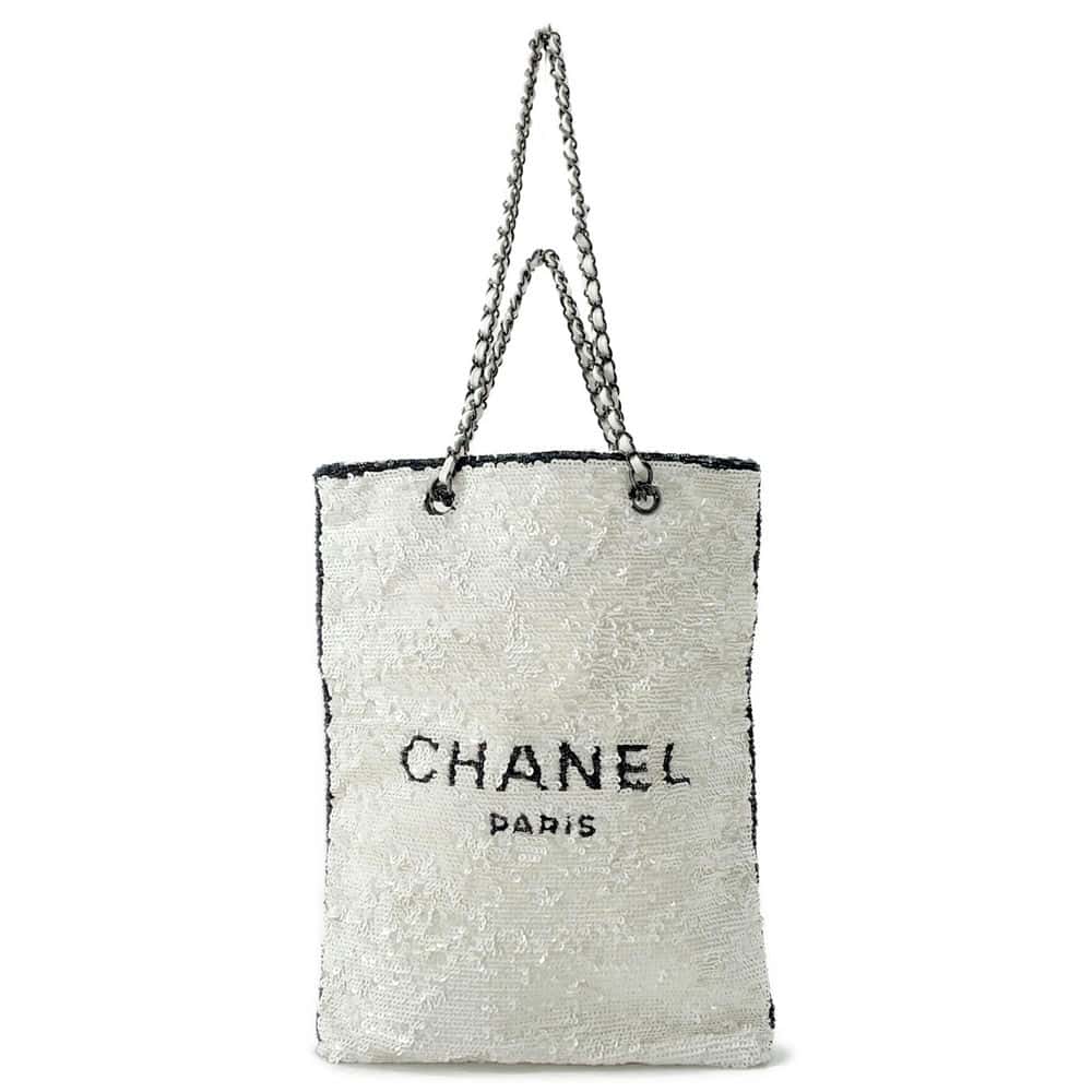 CHANEL Shopping bag White/Black AS4856 Sequins