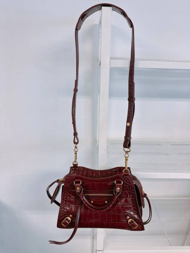 Luxury Balenciaga  Women s Burgundy Neo Classic Croc Calf Leather Mini City Bag 638524 23EF1 6526