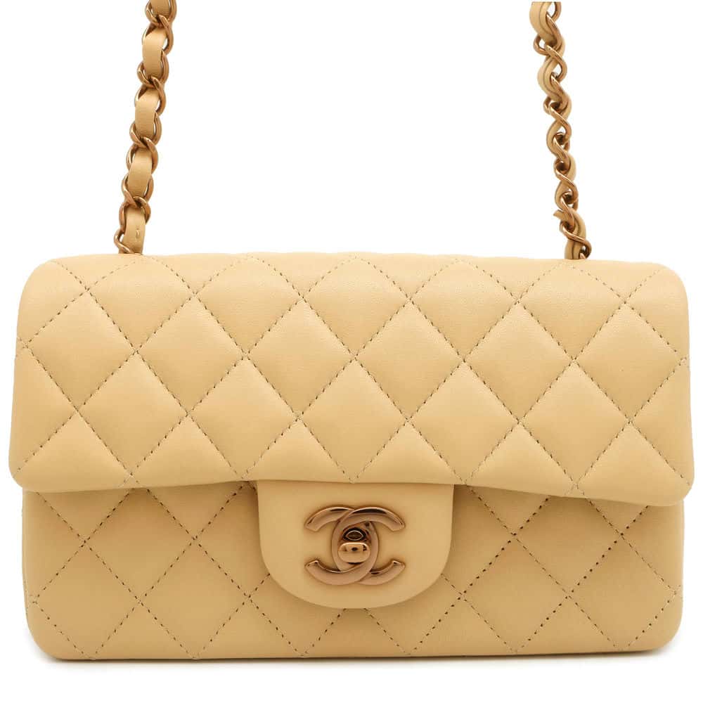CHANEL Mini Matelasse ChainShoulder Bag Beige A69900 Lambskin