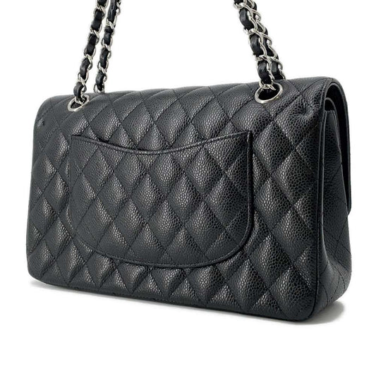 CHANEL Matelasse W Flap ChainShoulder Bag Black A01112 Caviar Leather Size 25