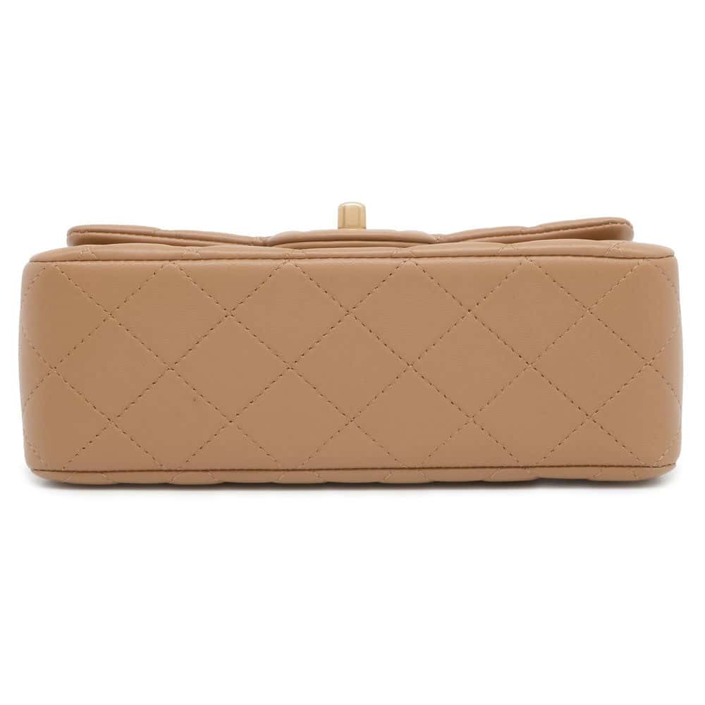CHANEL Matelasse Top Handle Mini Flap Bag Beige AS2431 Lambskin Size 20