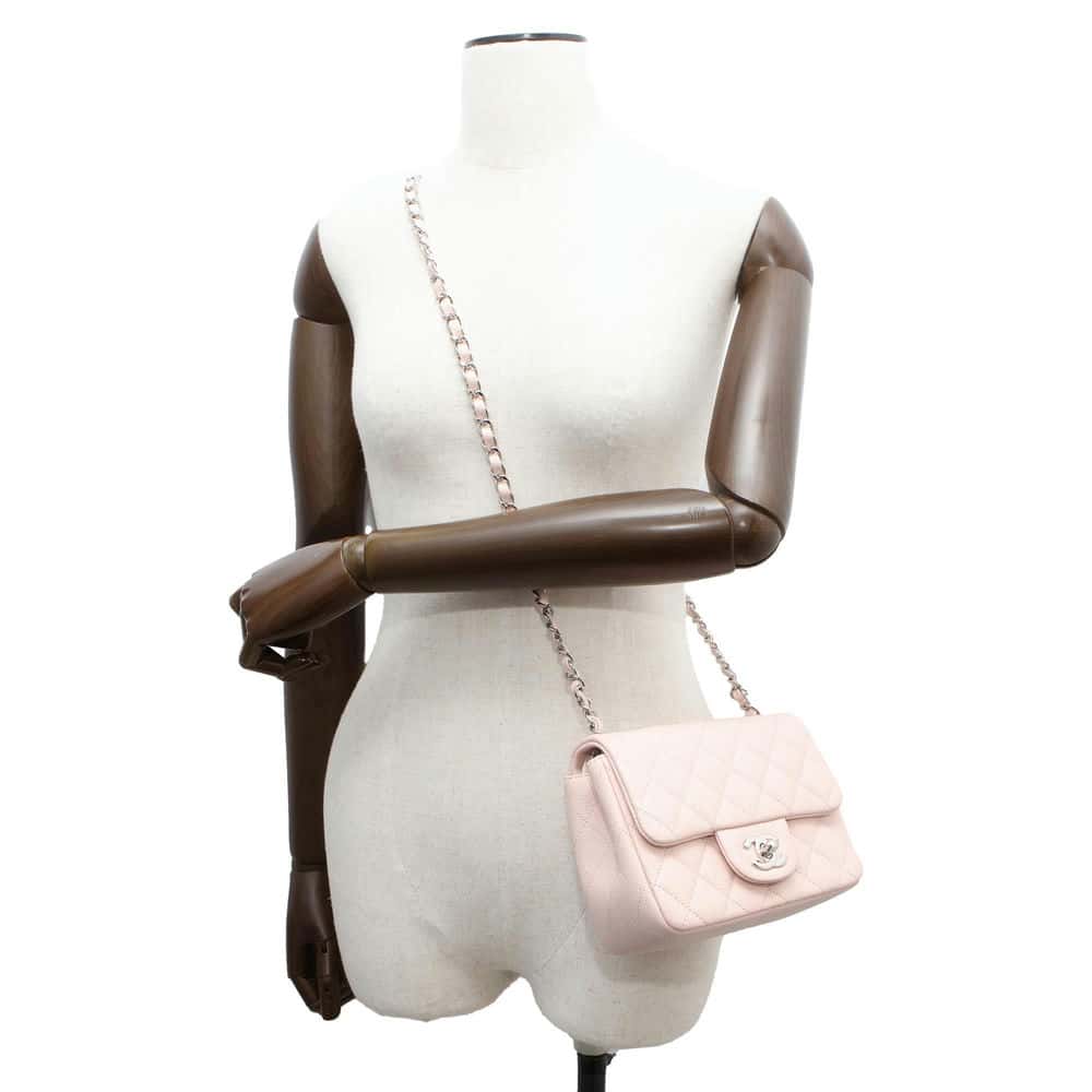 CHANEL Mini Matelasse ChainShoulder Bag Baby Pink A35200 Caviar Leather Size Mini