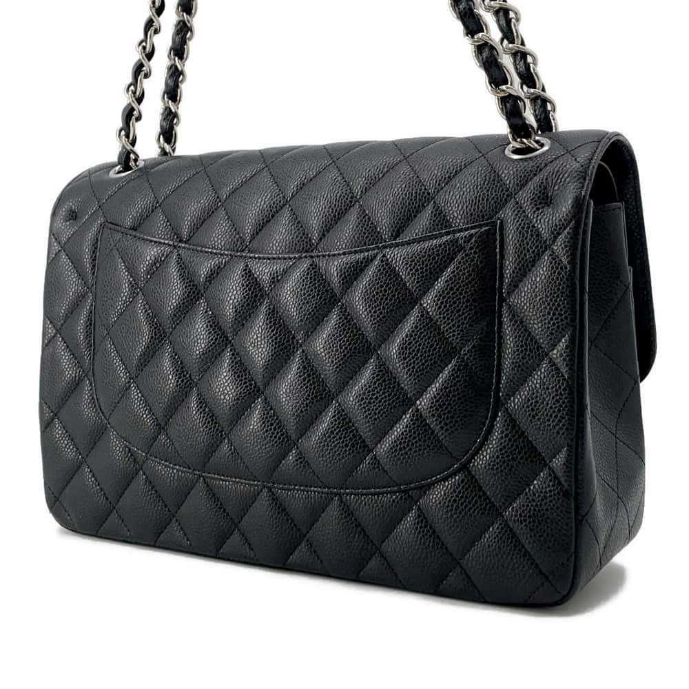 CHANEL Matelasse W Flap ChainShoulder Bag Black A58600 Caviar Leather Size 30