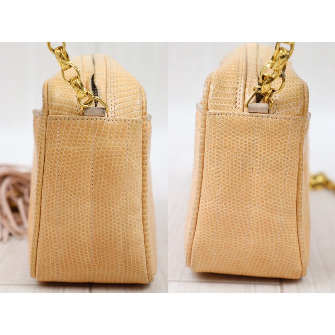 Good ( Rank AB)｜ CHANEL Lizard Skin  Hollow Chain Bag  Made In 1991-1994 Year ｜P24061133