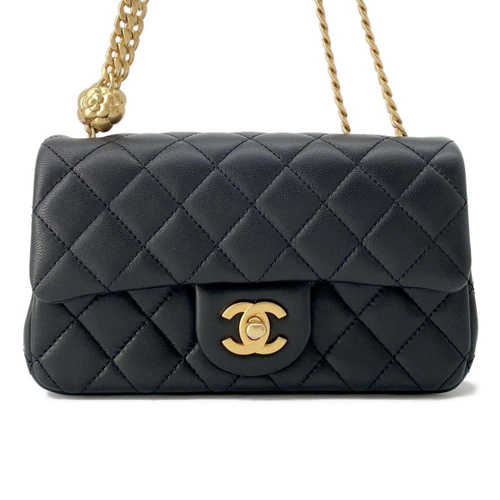 CHANEL Mini Matelasse Camellia Chain Shoulder Bag Black AS4041 Lambskin Size 20