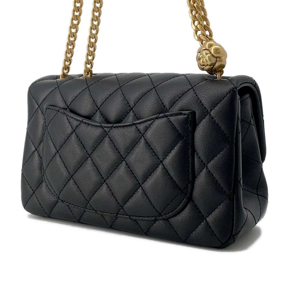 CHANEL Mini Matelasse Camellia Chain Shoulder Bag Black AS4041 Lambskin Size 20