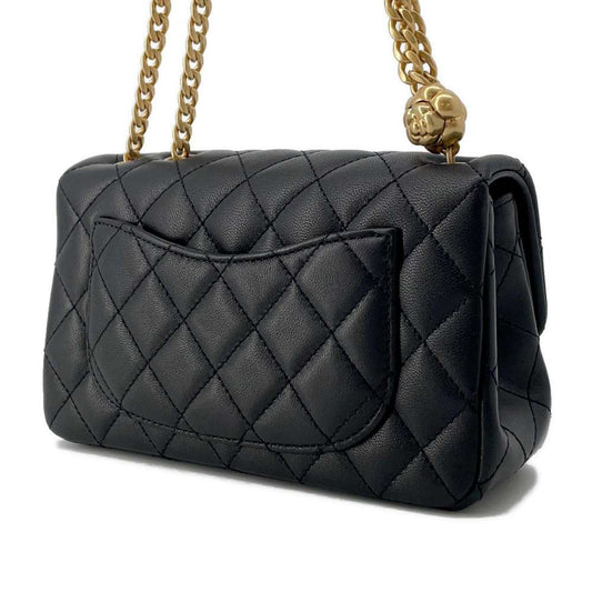 CHANEL Mini Matelasse Camellia Chain Shoulder Bag Black AS4041 Lambskin Size 20